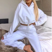 women two piece sets 2021 autumn winter long sleeve o neck tops and elastic high waist pants female casual loose womens clothes