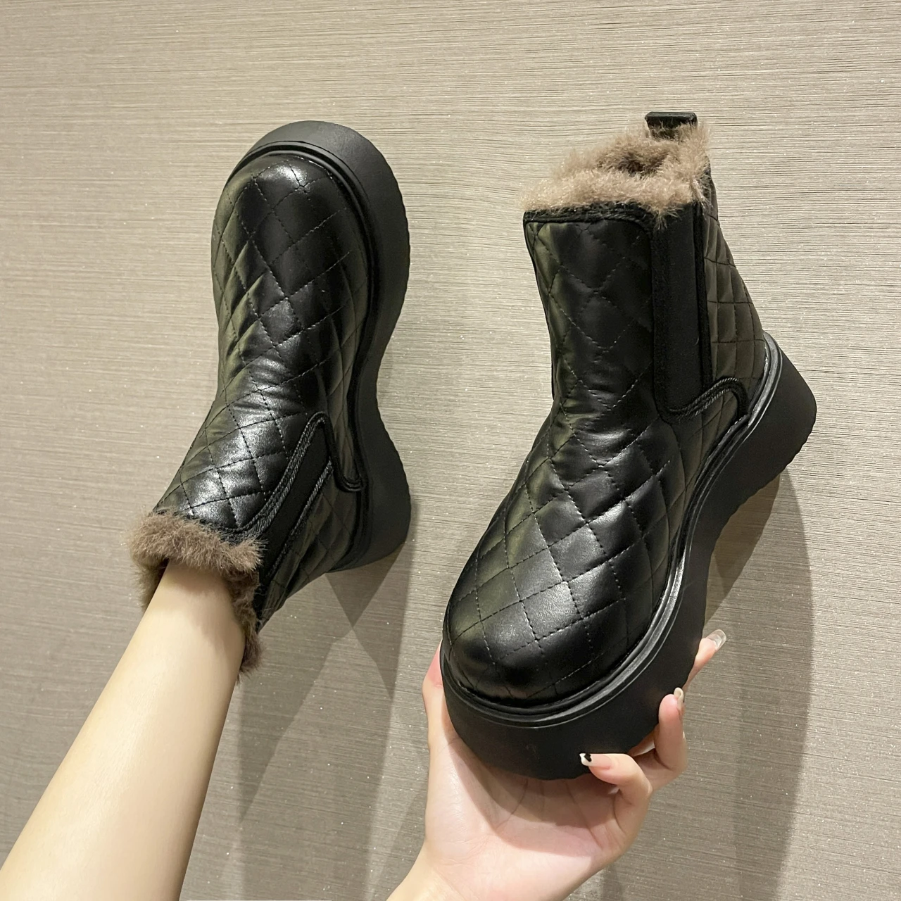 

Women's short boots winter shoes Martin boots fashion all-match casual fur thick-soled boots fashion Beige shoes Botas De Mujer