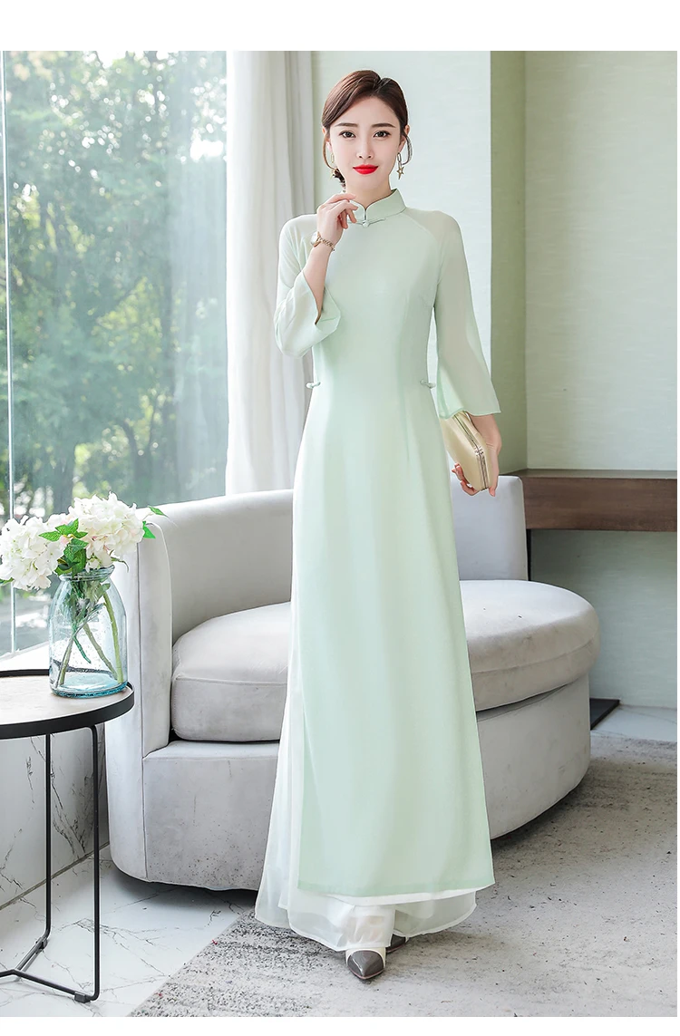 2020 вьетнамское китайское Ципао Aodai для женщин топ + pants-2pcs шт./комплект |