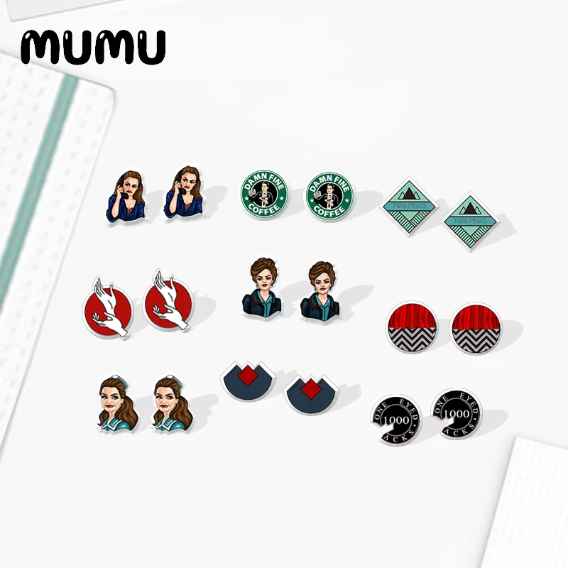 

2020 New Twin Peaks Stud Earring Acrylic Earrings Epoxy Handmade Resin TV Series Jewelry Gift Earring