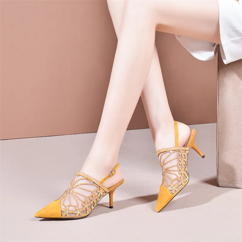 ANNYMOLI/Детские замшевые туфли-лодочки на высоком каблуке Женские босоножки с