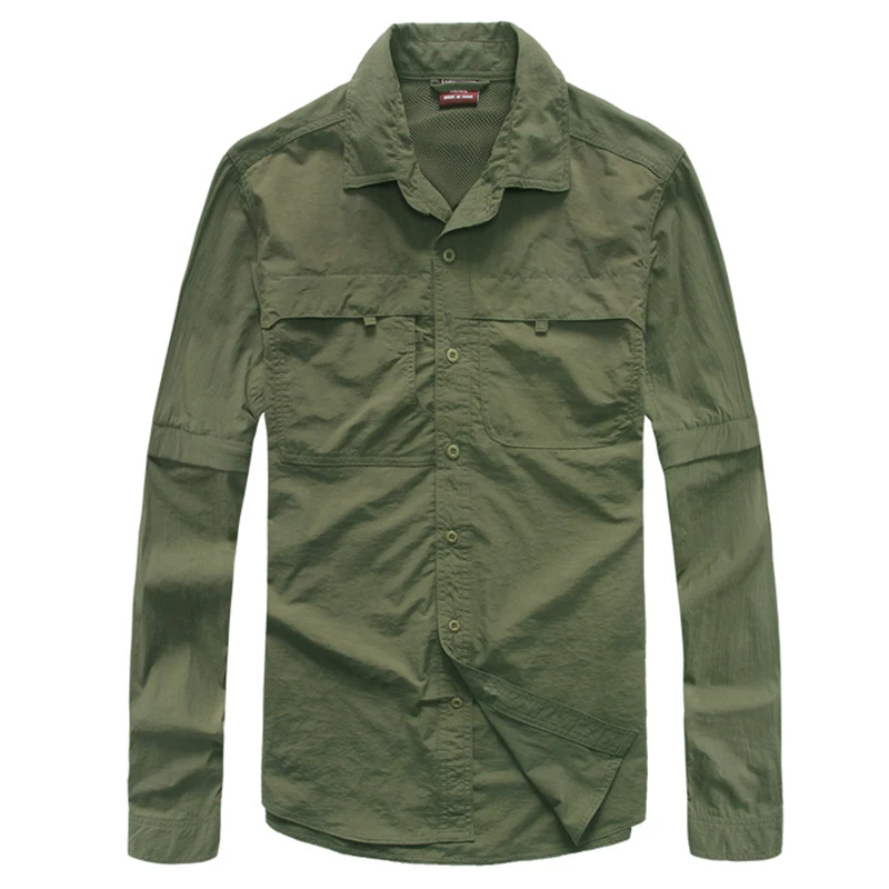 Army Green Мужская рубашка Военная быстросохнущая рубашка мужская тактическая одежда походные рубашки для кемпинга с длинными рукавами Сменные рубашки - Цвет: Army Green