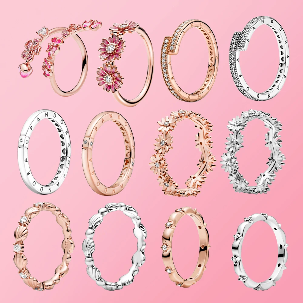 

2021New טבעות כסף 925 פנדורה pandora rings love кольца с цепями טבעות נשים набор колец женских кольцо всевластия Proposal party