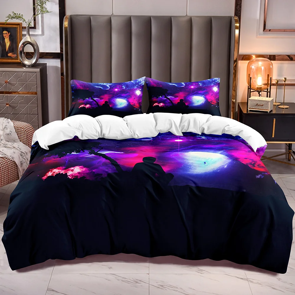 

Bedding Duvet Cover Sets Galaxy Theme Zipper Closure Comforter Cover with Colors Universe Bird Man Tree Print