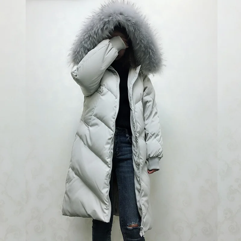 Женский пуховик с капюшоном длинное зимнее пальто женское корейское пуховое