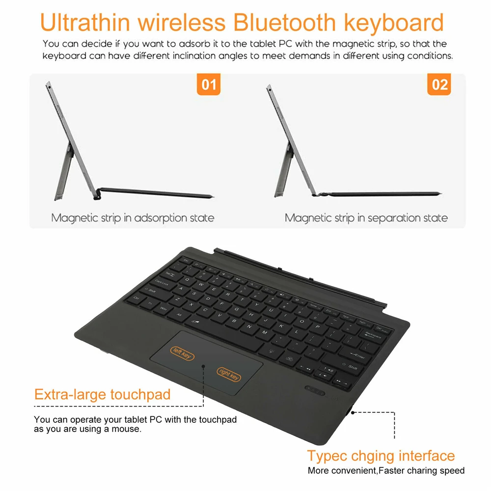 Беспроводная Магнитная клавиатура с RGB-подсветкой для Microsoft Surface Pro 3/4/5/6/7 surface go 1/2/3