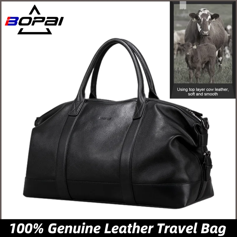 

BOPAI New Genuine Leather Travel Bags Men Fashion Waterproof Soft Top Layer Cow Skin Leather Bag Business Man Handbag Luggage