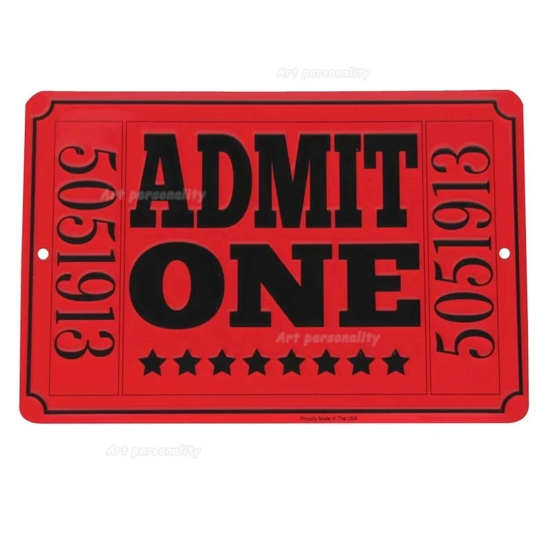 

Admit One Red Movie Theatre Ticket Metal Sign Home Theater Wall Decor