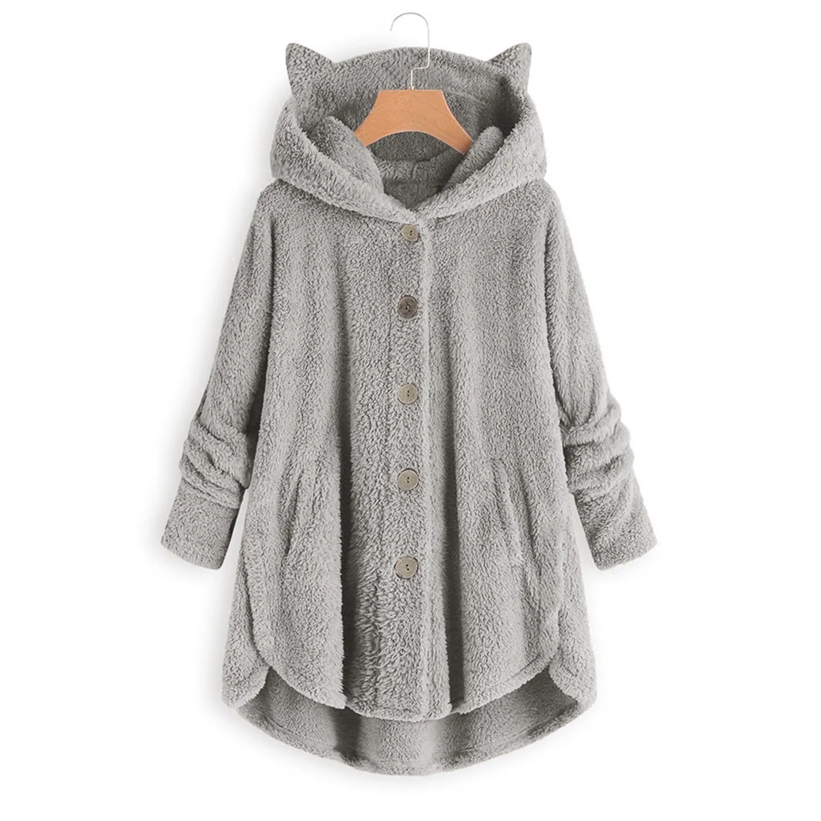 Женские толстовки больших размеров на пуговицах милые с капюшоном и кошачьими