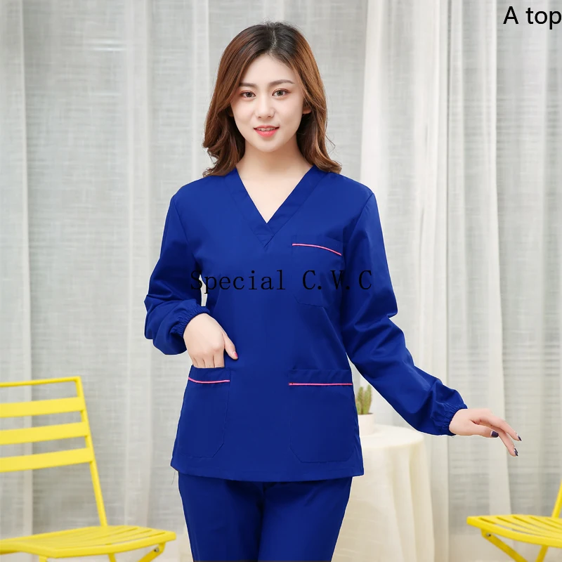 Женские скраб топ с длинными рукавами и v образным вырезом медицинская Униформа