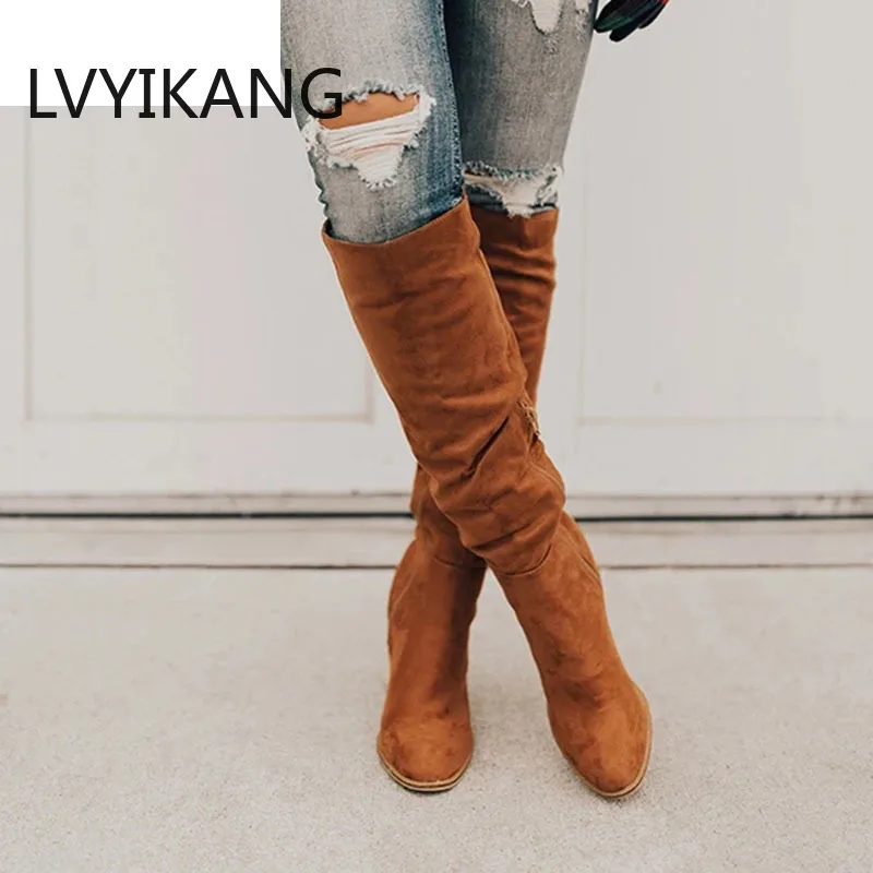 Женские сапоги на шнуровке теплые зимние до колена высоком каблуке Размеры 35-43 2019