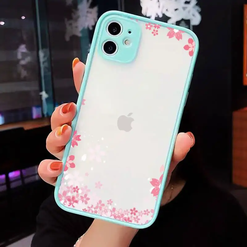

Cute flower Bumper Girl petals Phone Case For iPhone 12 11 Mini Pro XR XS Max 7 8 Plus X Matte transparent blue Back Cover
