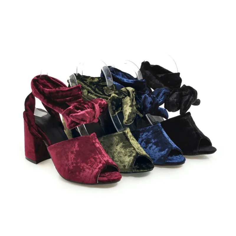 

The New Listing Women's Sandals Microfiber Upper Ankle Strap Cross-tied High Heel Sandals Fashion Mature Party Shoes Size 34-43