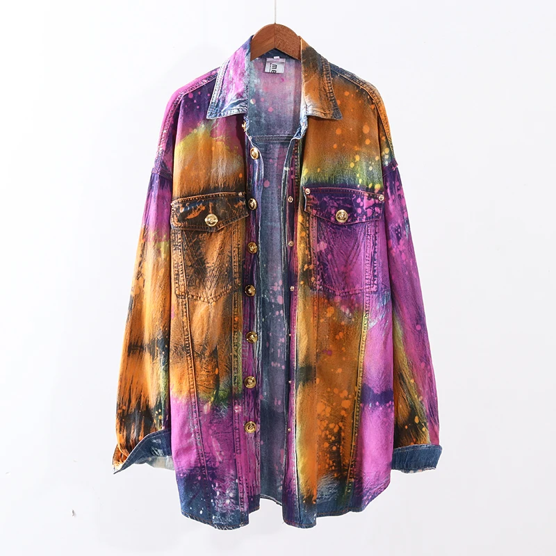 Женская джинсовая рубашка корейская мода градиентный цвет тонкие джинсовые