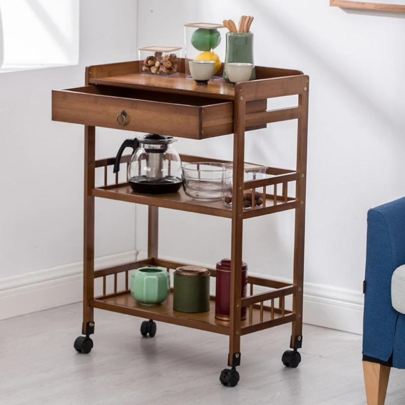 

Movable Multifunctional Kitchen Stuff Storage Cart Simple Living Room Tea Table Sofa Small Side Table Wooden Home Furniture