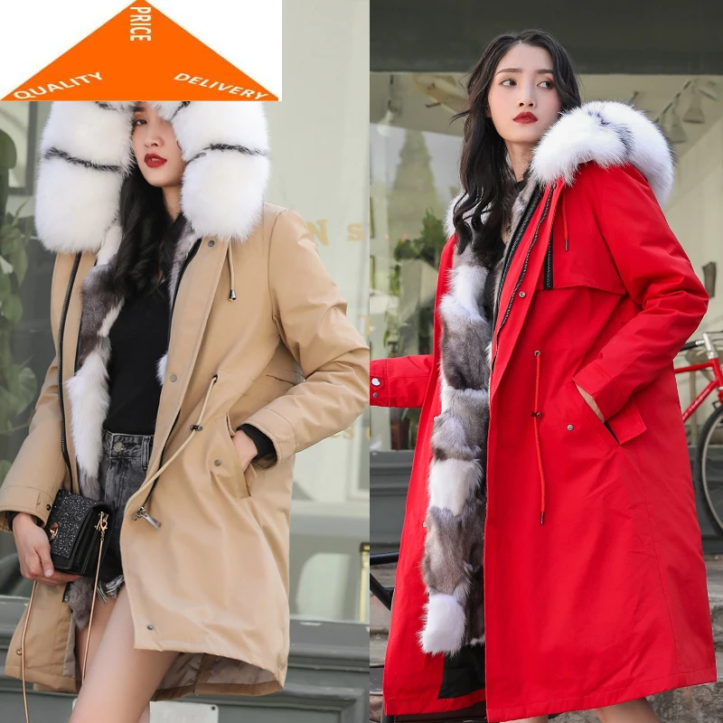 

Liner Parka Natural Clothes 2020 Winter Jacket Women Fox Fur Hooded Korean Warm Long Coats Outwear 700750