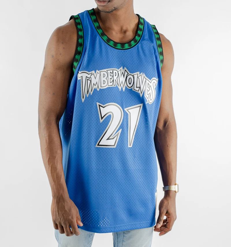 

Men New American Basketball Clothes Minnesota Timberwolves Kevin Garnett European Size Ball Pants T Shirts Cool Tops Loose