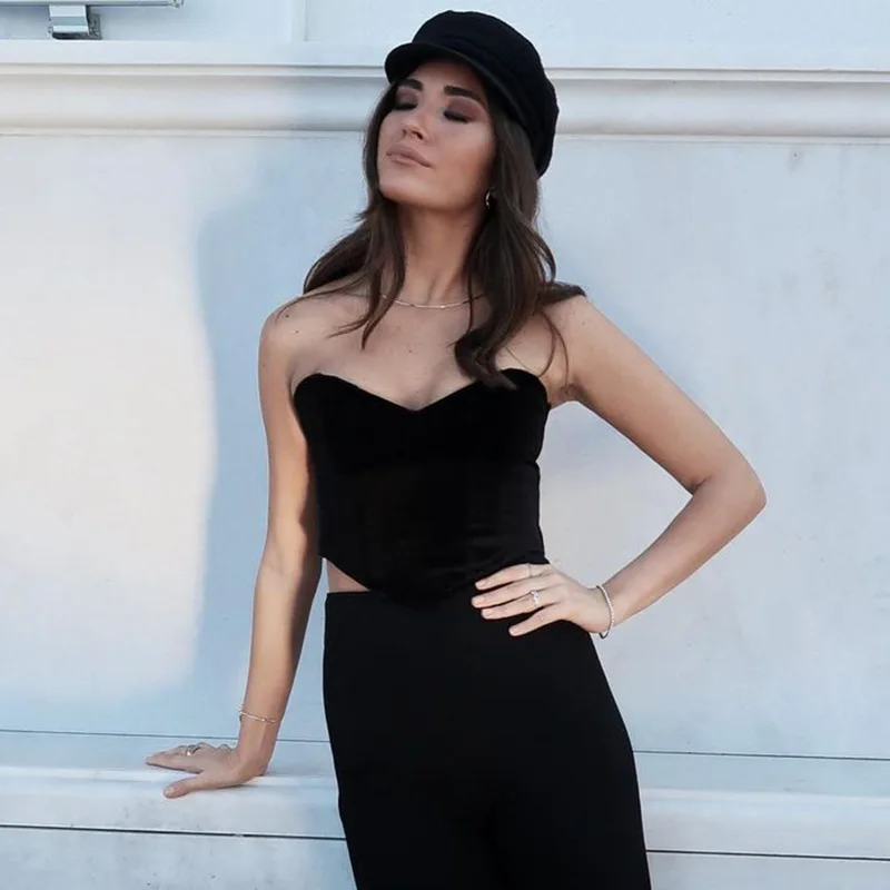 

Women Sexy Bandeau Strapless Sleeveless Backless Lace Up Tube Top Black Corset Slim Fit Off Shoulder Crop Bustier Summer Clothes