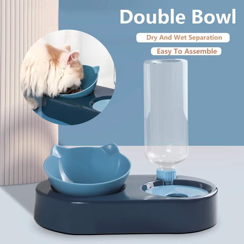 

Домашнее животное кошка чаша автоматическая кормушка для собак кошек Еда чаша с емкостью для 500 мл диспенсер для воды Нескользящая подставк...