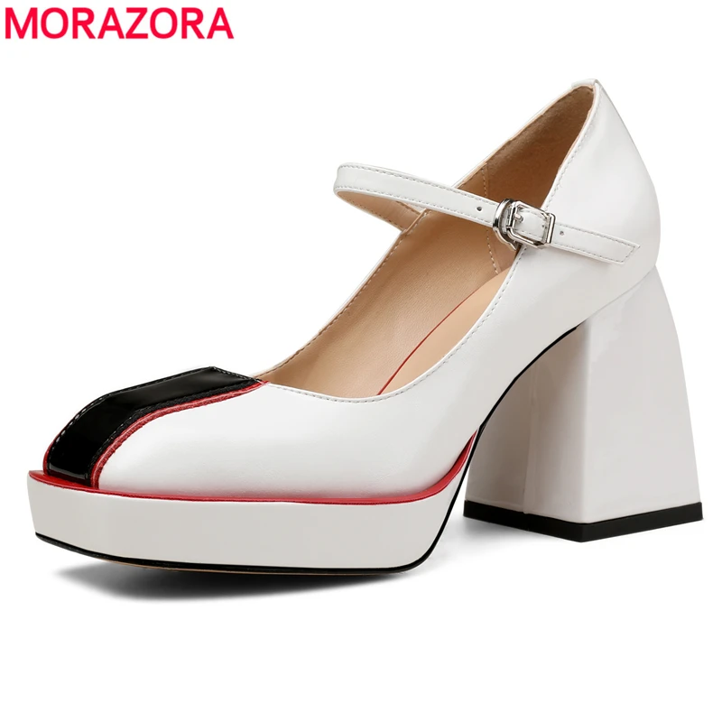 

MORAZORA/размеры 34-43; Новые женские туфли-лодочки с квадратным носком из натуральной кожи; Женская обувь женские туфли-лодочки на толстом каблук...