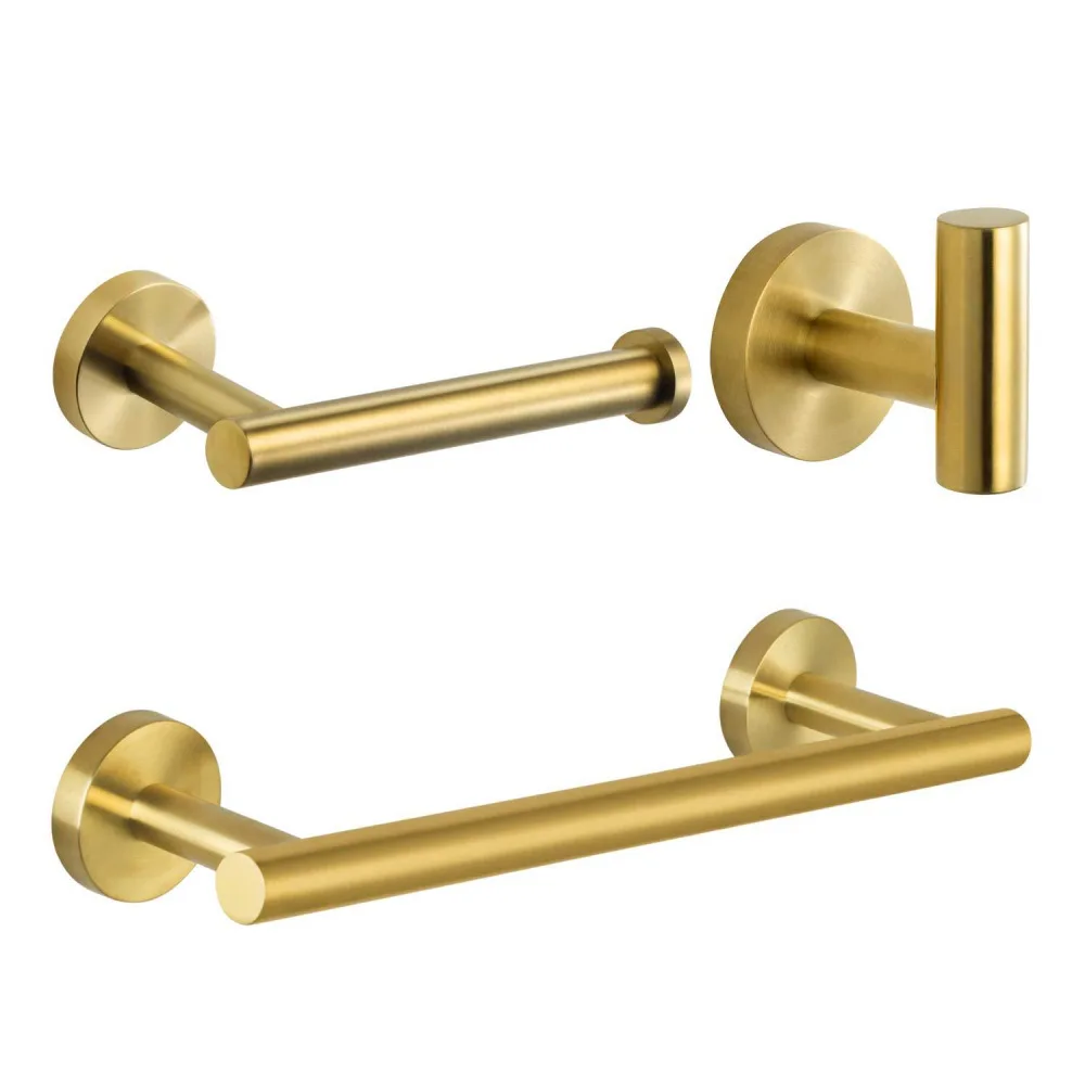 matte gold stainless steel round 304 wall mounted hand towel bar toilet paper holder robe towel hooks bathroom accessories kits free global shipping