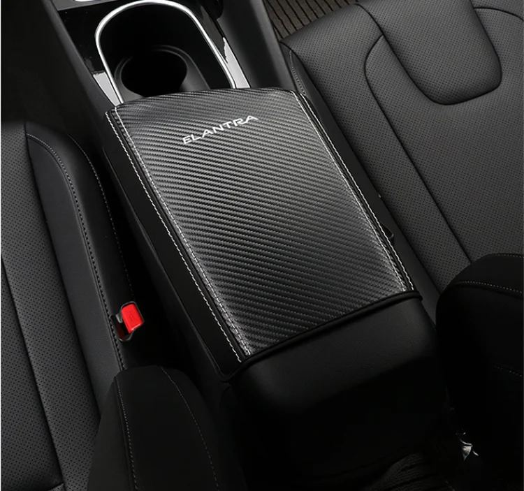 

Super fiber Carbon Or Black Leather Car Central Armrest Cover For Hyundai Elantra CN7 2020 2021 Car accessories