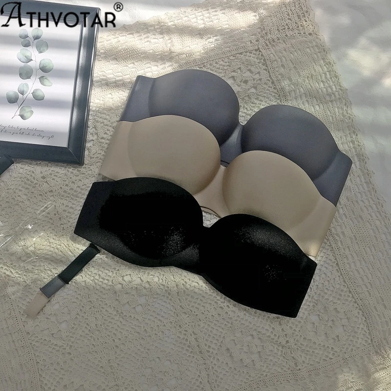 

ATHVOTAR Women Strapless Bra Push Up Invisible Brassiere Solid Tube Top Back Closure Bra Underwear Sexy Lingerie
