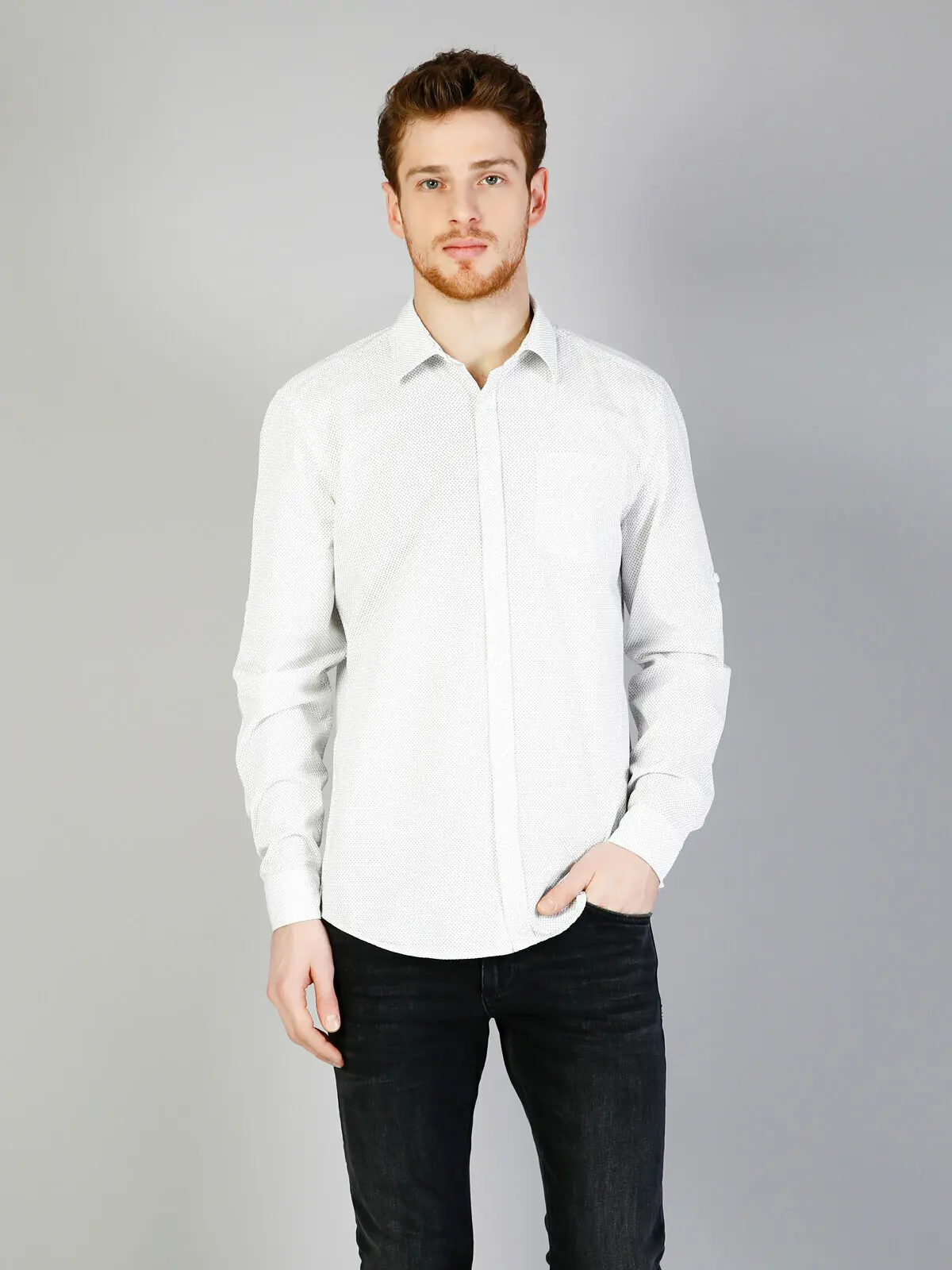 

Colins Men Modern Fit White Long Sleeve ShirtMale fashion shirt men,CL1032417