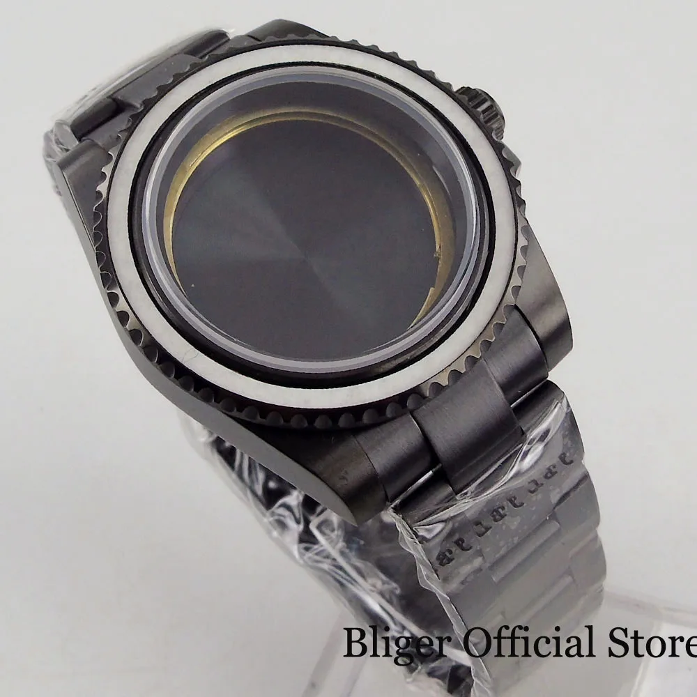 Мужской чехол для часов 40 мм с покрытием из черного PVD сапфировое стекло + ремешок