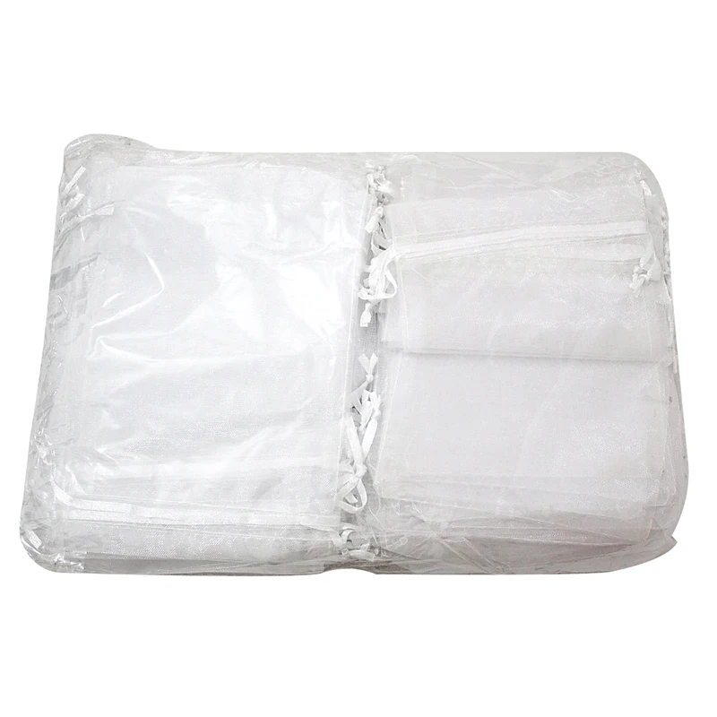 Набор из 100 больших белых мешков органзы карманы шнурок на шнурке для свадьбы