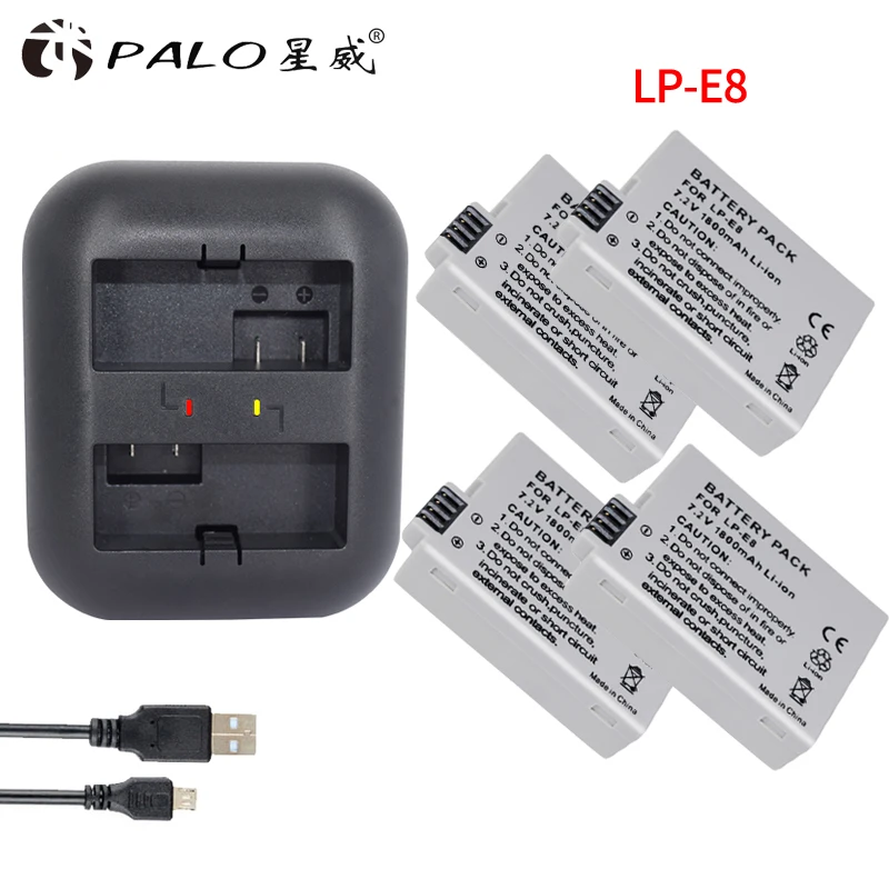 4 шт. LP-E8 Батарея пакет LP-E8 Lp E8 для Canon 550D 600D 650D 700D X4 X5 X6i X7i T2i T3i T4i T5i DSLR Камера+ зарядное устройство
