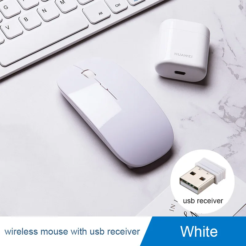 Wireless White Bluetooth мышь для xiaomi huawei Бесшумная беспроводная мышь перезаряжаемая компьютерная эргономичная мышь для Macbook air/pro mause pc - Цвет: Wireless White