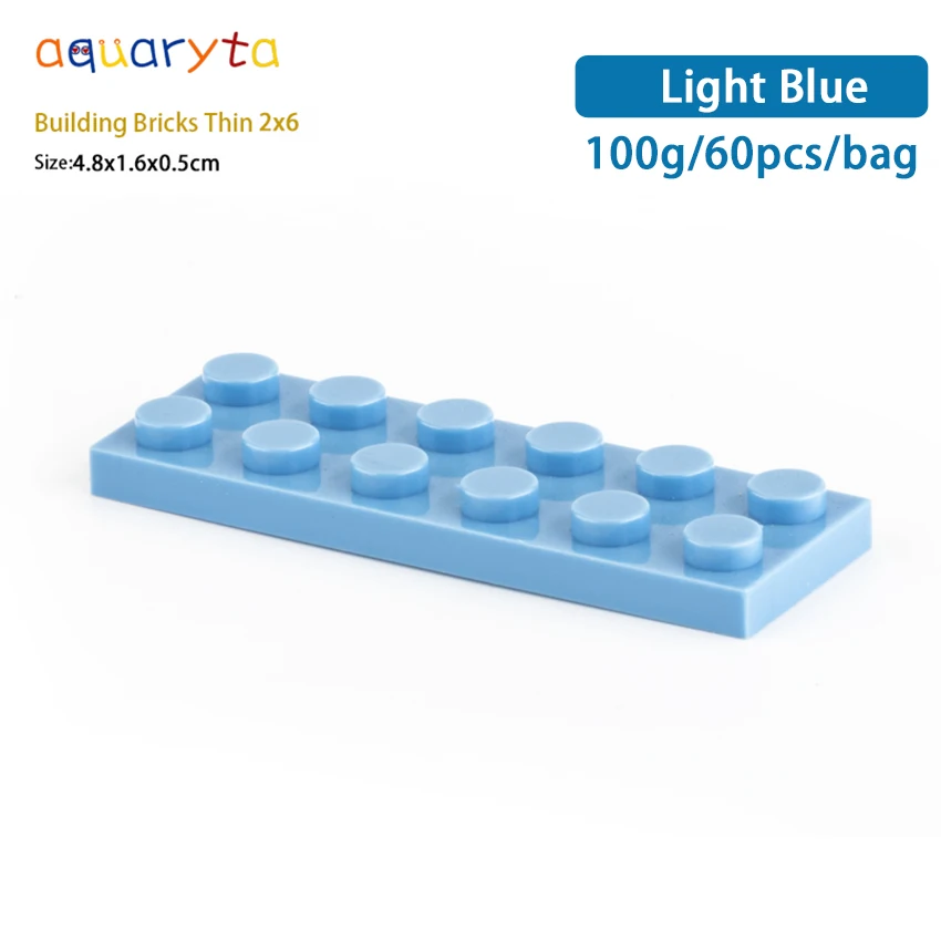 

Aquaryta 60pcs DIY Building Blocks Figures 3795 Thin Bricks 2x6 Educational Creative Size Compatible Plastic Toys for Children