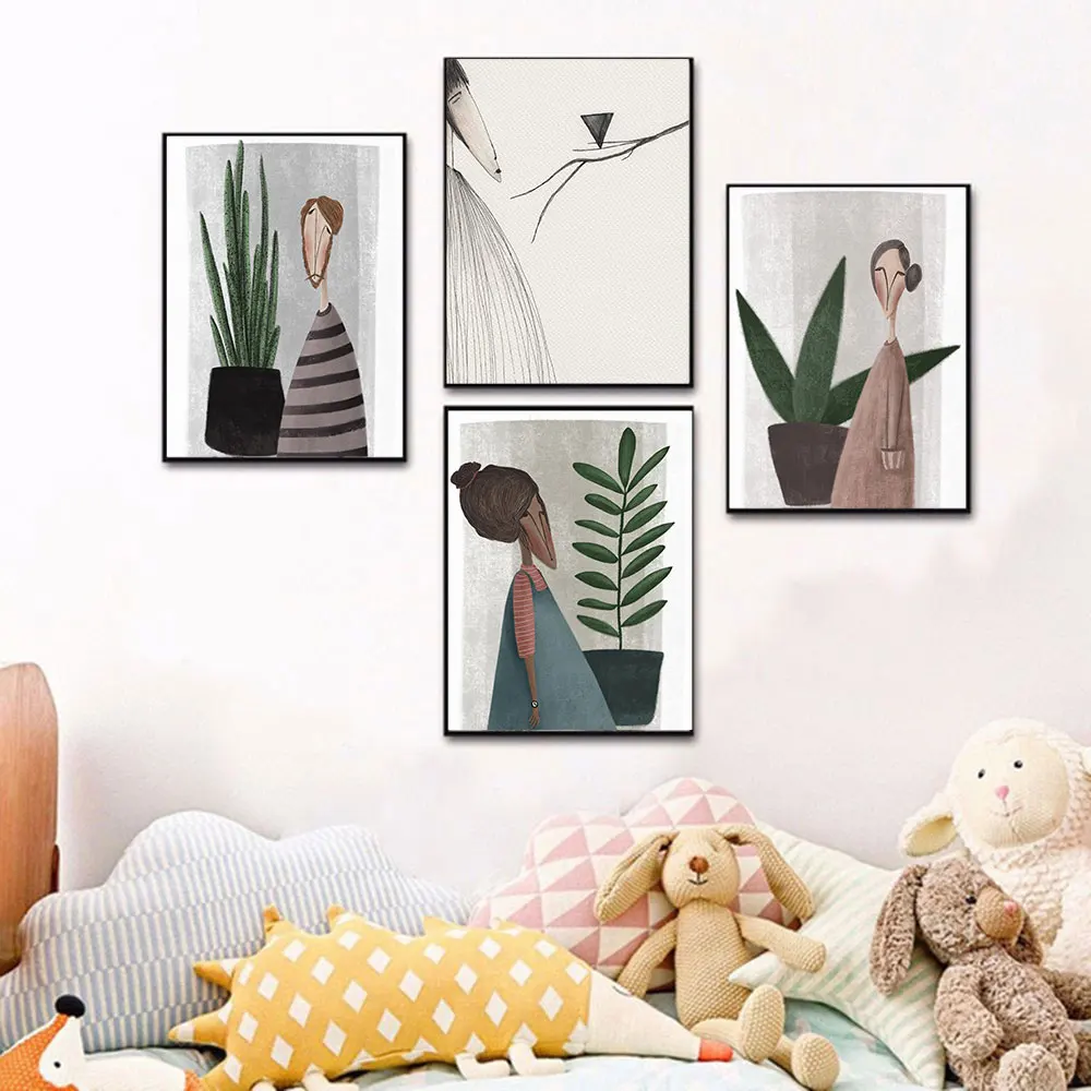 

Travel Boho Green trees Poster Abstract Woman Canvas Painting Scandinavian Print Natural Wall Picture For Living Room Decor