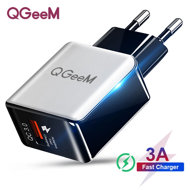 QGEEM QC 3,0 USB зарядное устройство волоконное быстрое зарядное устройство 3,0 быстрое зарядное устройство Портативный зарядный адаптер для телефона для iPhone Xiaomi Mi9 EU US
