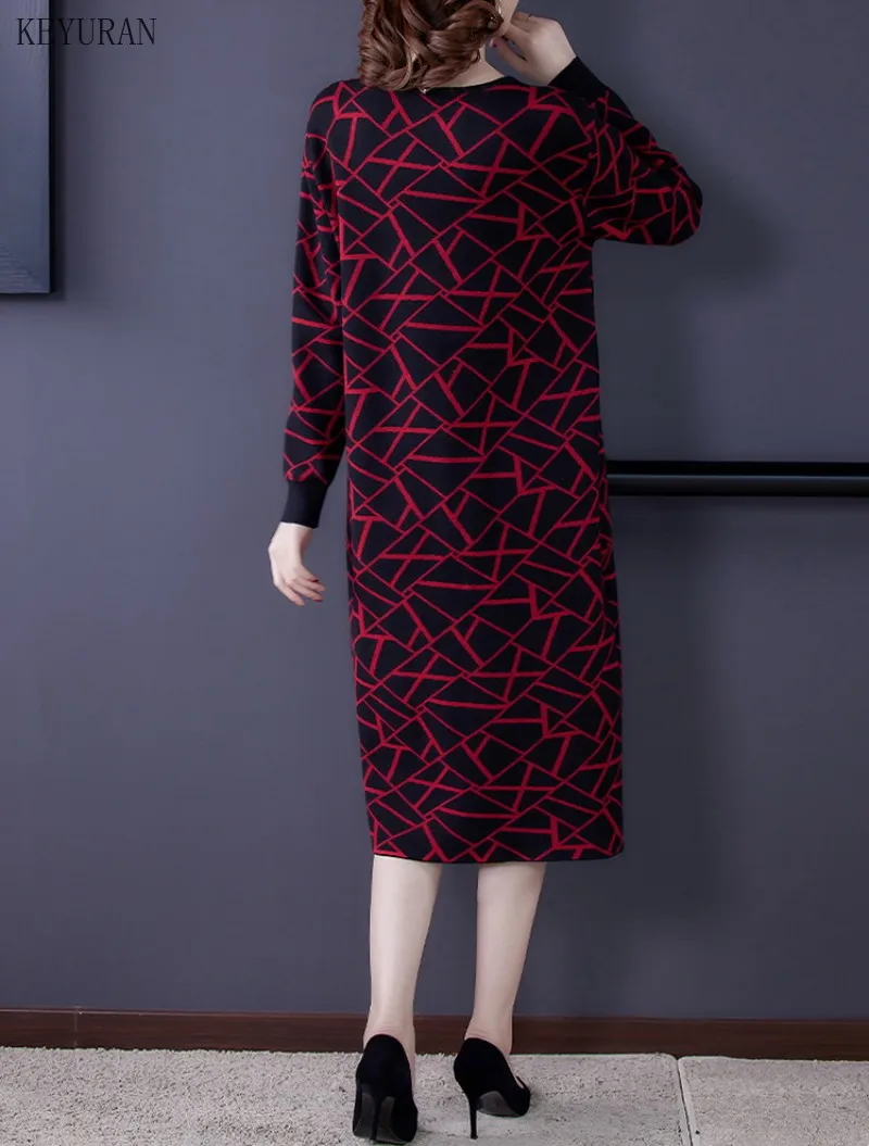 

2021 New Autumn Winter Knitted Sweater Dress Women Elegant Long Sleeve Plus Size Pullover Sweater Long Knitting Dress Female