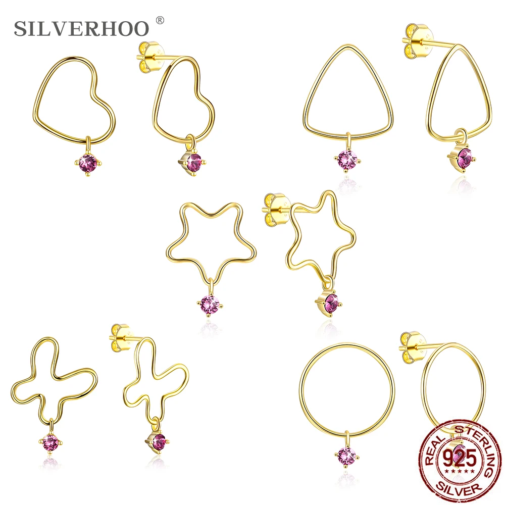 

SILVERHOO 925 Sterling Silver Women Earring Geometry Style With Casual Austria Crystal Cute Stud Earrings Wholesale Fine Jewelry