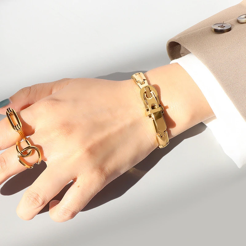 TOSOKO ювелирные изделия из нержавеющей стали Ins толстая цепочка браслет для