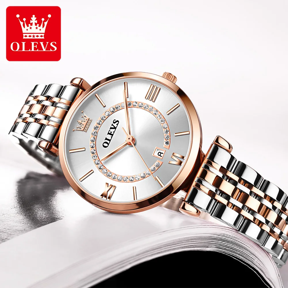 

OLEVS Fashion Ladies Watch Waterproof Rose Gold Steel Strap Women Wristwatch Rhinestone Brand Bracelet Clocks Relogio Feminino