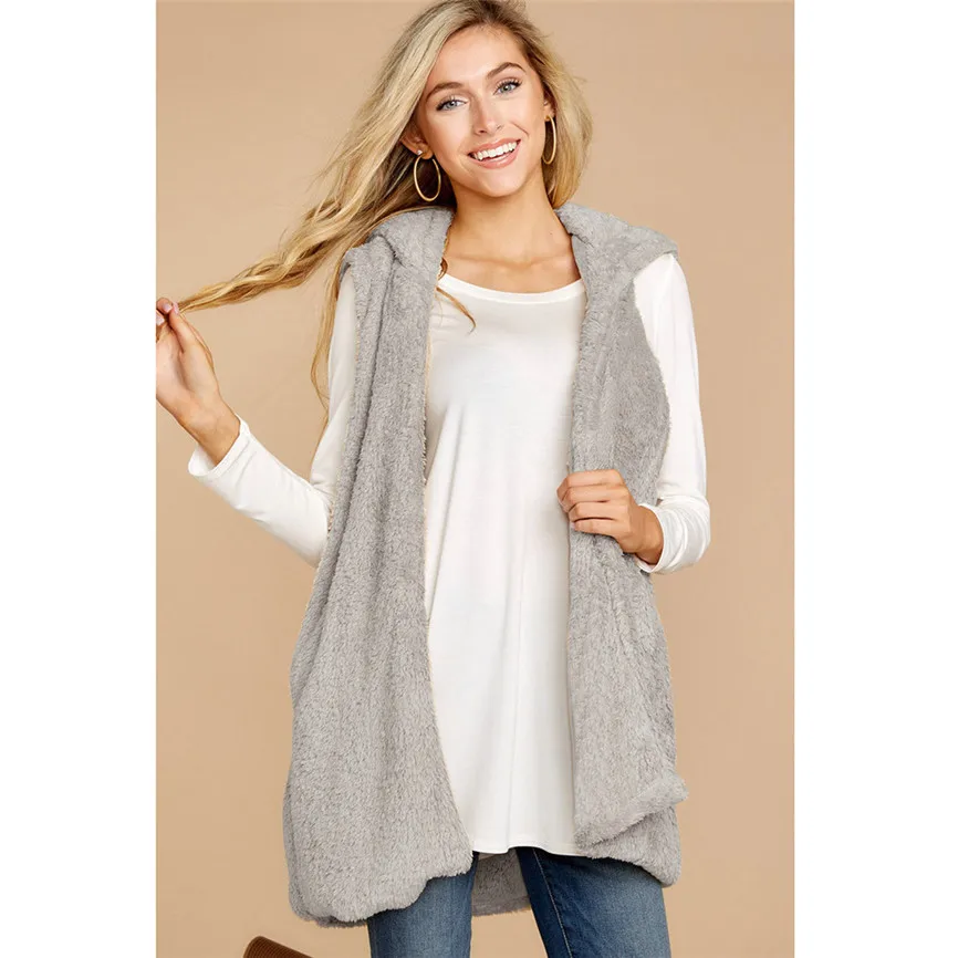 Женское пальто из искусственного меха однотонная Толстовка без рукавов теплый