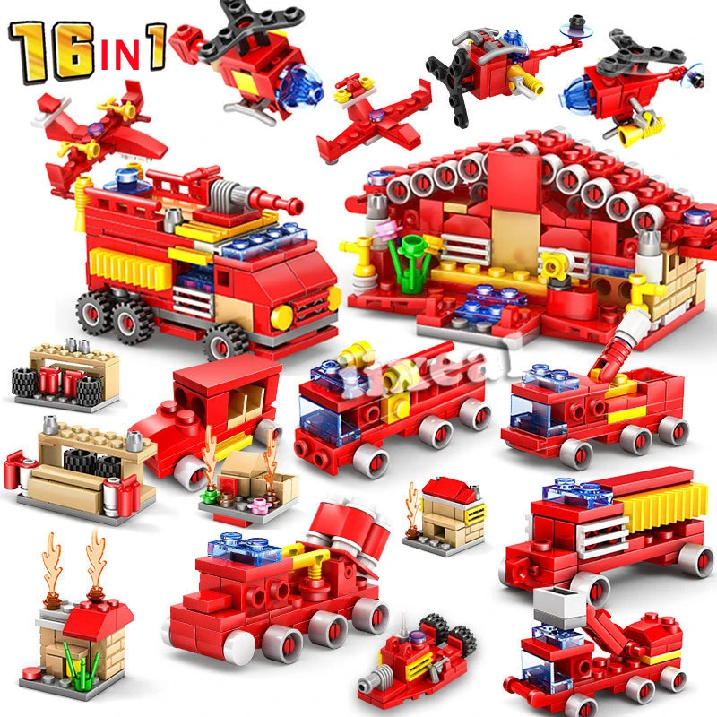 16 в 1 Детский конструктор пожарная машина|Блочные конструкторы| |