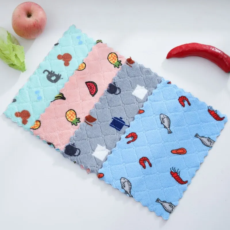 

1/5pc Is Cheaper Absorbent Microfiber Cartoon print Kitchen Dish Cloth Non-stick Oil Household Cleaning Wiping Towel Kichen Tool
