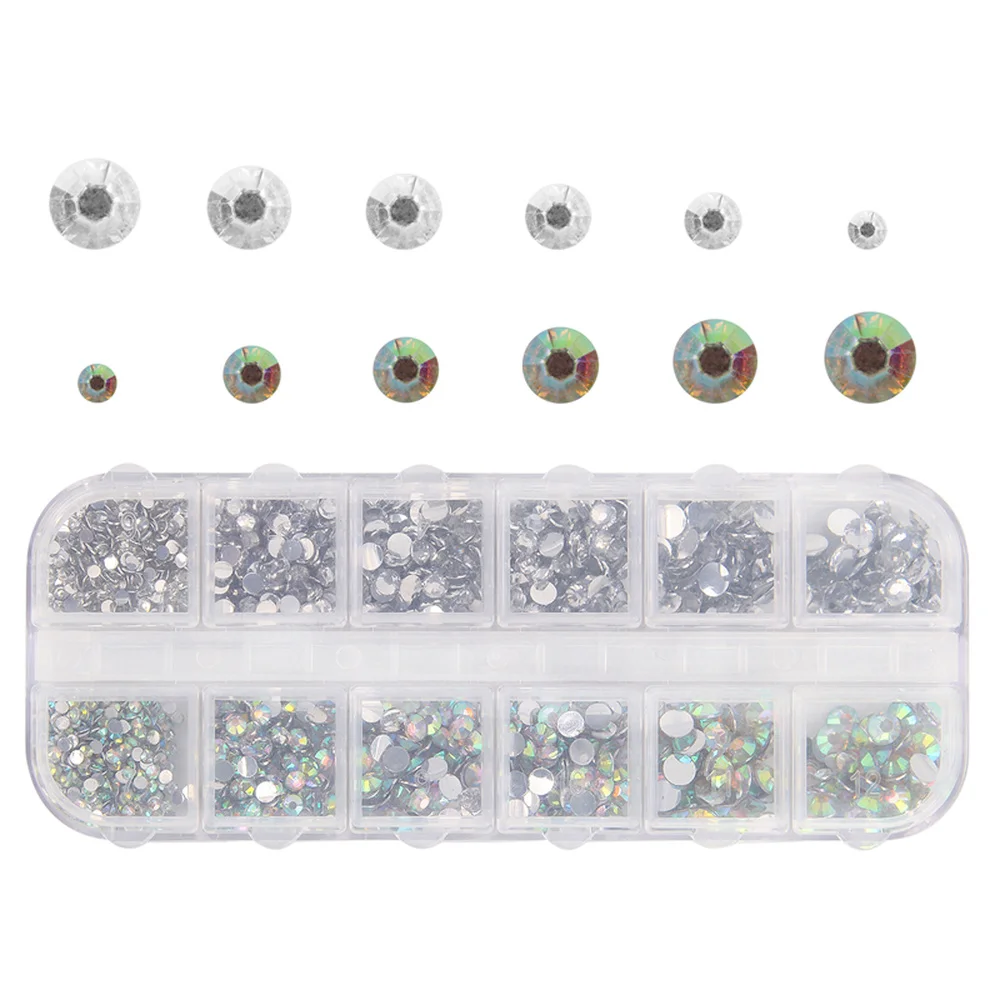

1440Pcs/1 Box Glass Nail Rhinestones Mixed Colors Flat-back AB Crystal Strass 3D Charm Gems DIY Manicure Nail Art Decorations