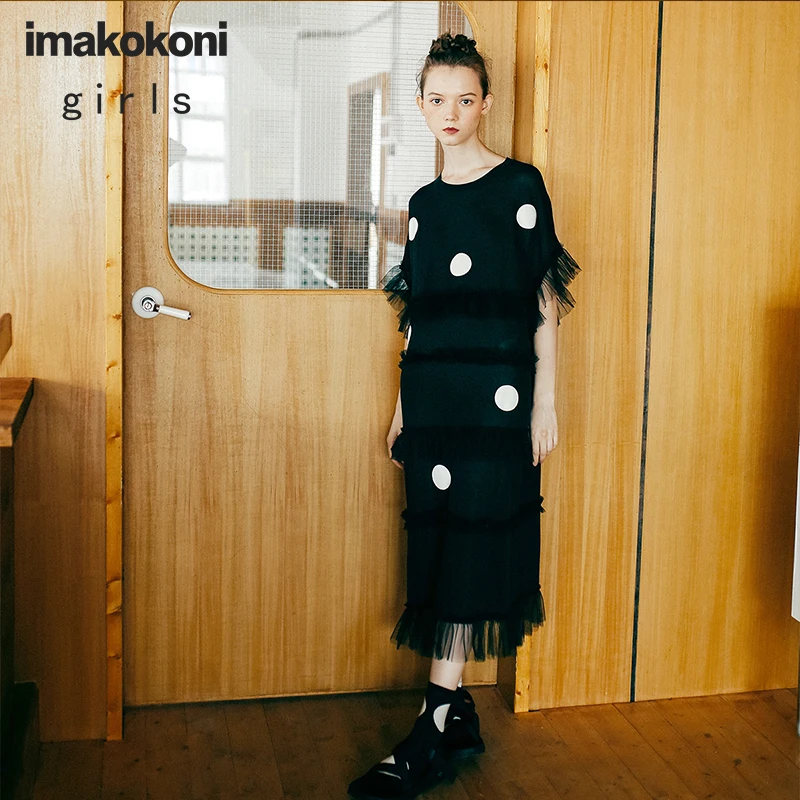 Платье imakokoni женское в горошек оригинальное Сетчатое свободное платье средней