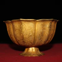 4chinese temple collection old bronze gilt real gold hexagonal flower pattern bowl buddha bowl consecration bowl