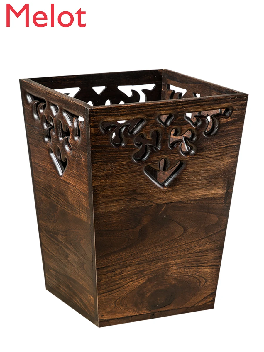 

Ведро для мусора деревянное в стиле ретро, корзина для мусора из массива дерева в китайском стиле для дома, гостиной, спальни, кухни