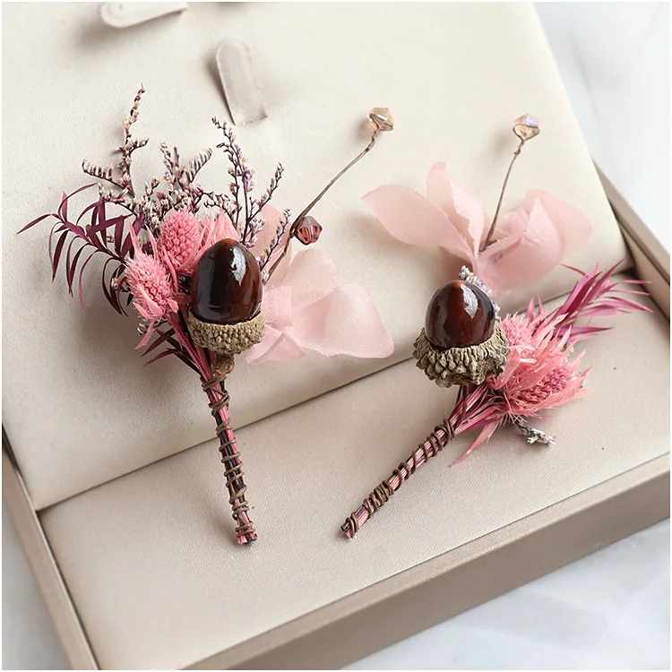 Розово-красный натуральный высушенный шишка головной убор наборы шпилек для