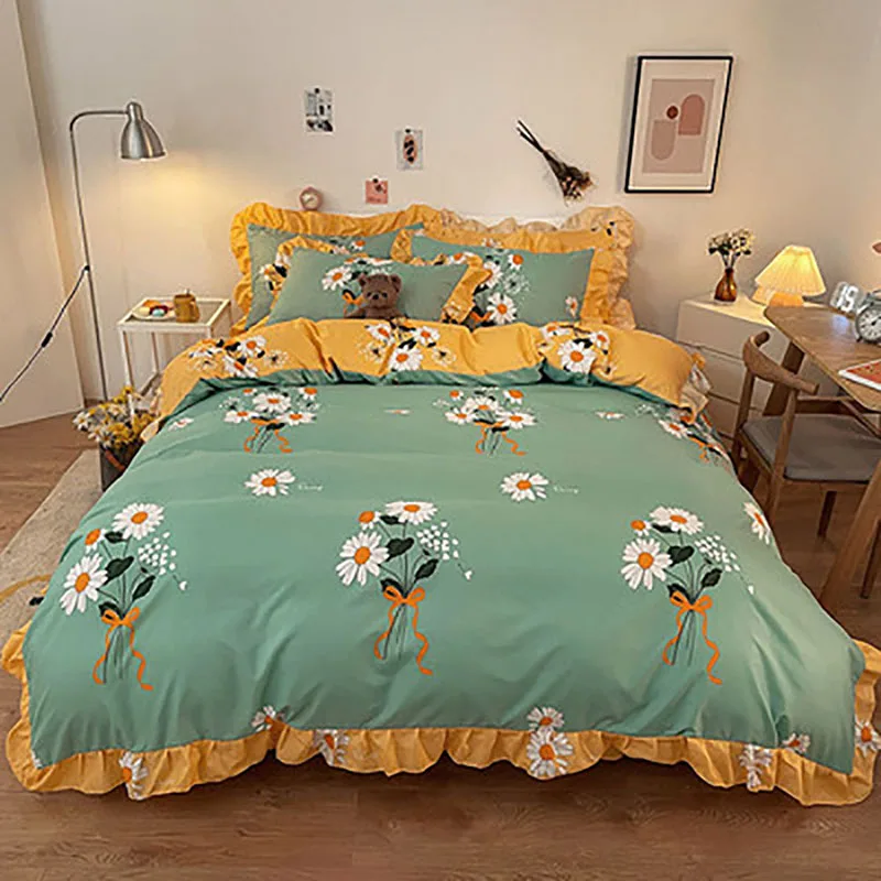 

3/4Pcs Bedding Home Textile Chrysanthemum Bouquet Pure Cotton Home Comefortable Soft Bedspreads Quality Quilt Cover Oceania