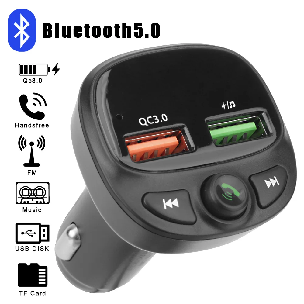 

TF U Disk Music Player LED FM Transmitter QC 3.0 Dual USB Car Charger Handsfree Calling Car Kit Bluetooth 5.0 Car MP3 Player