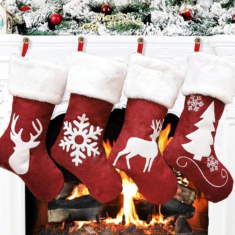 

2021 рождественские чулки с вышивкой лося, Подарочный пакет для конфет, высококачественные украшения для рождественской елки, подвесное украшение